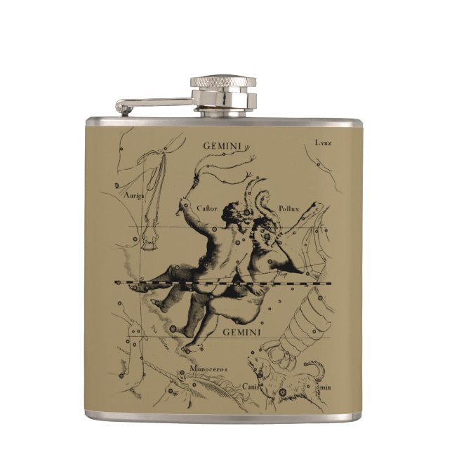 Gemini Constellation Zodiac Hevelius 1690 Flachmann (Vorderseite)