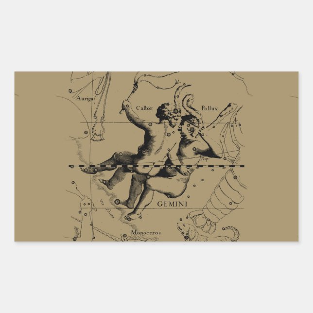 Gemini Constellation Zodiac Hevelius 1690 Rechteckiger Aufkleber (Vorderseite)