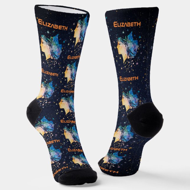 Gemini Constellation Zodiac Watercolor Star Galaxy Socken (Gewinkelt)