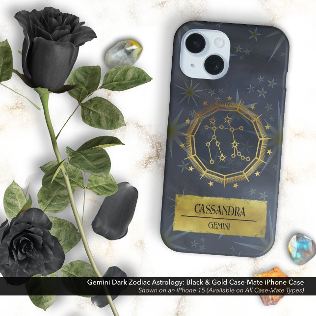 Gemini Dark Zodiac Astrologie: Schwarz & Gold iPhone 16 Hülle (Gemini Dark Zodiac & Astrology Black & Gold Case-Mate iPhone Case Personalized with Your Name)
