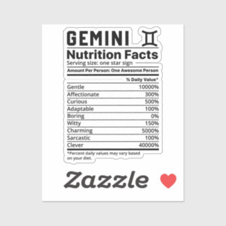 Gemini Ernährungsfakte Aufkleber