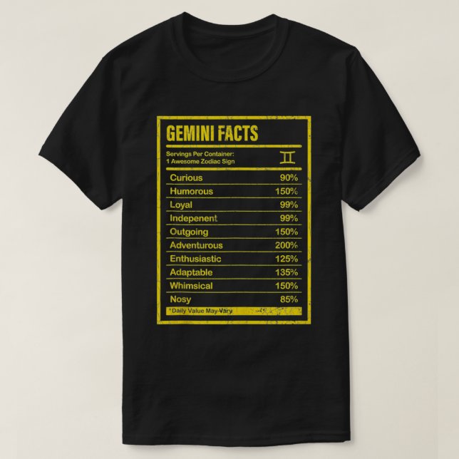 Gemini Fakten Bekleidung für Männer und Frauen Fun T-Shirt (Design vorne)