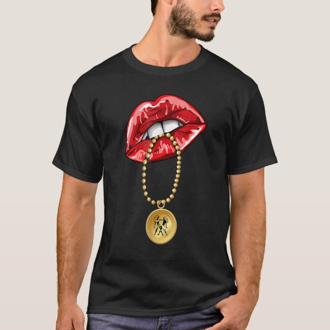 Gemini Girl Juicy Lips Astrologie Zodiac Zeichen T-Shirt (Vorderseite)