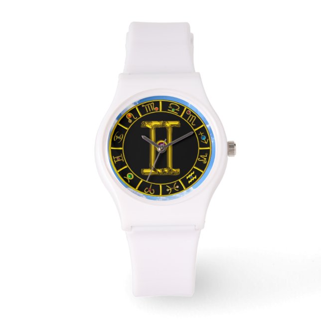 GEMINI GOLD ZODIAC BIRTHDAY JEWEL, grün, schwarz Armbanduhr (Vorderseite)