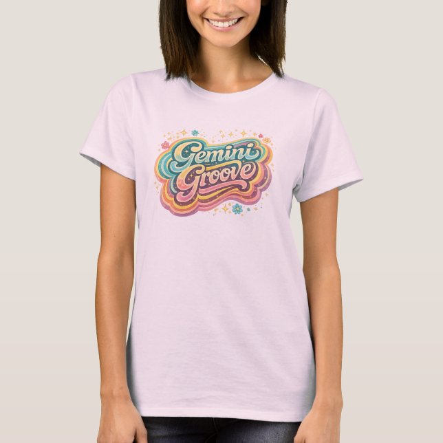 Gemini Groove | Retro Zodiac Astrology T-Shirt (Vorderseite)