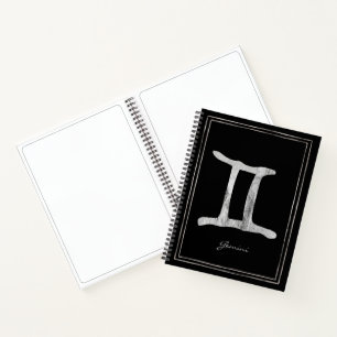 Gemini Hammersilber stilisierte Astrologie-Symbol  Notizbuch