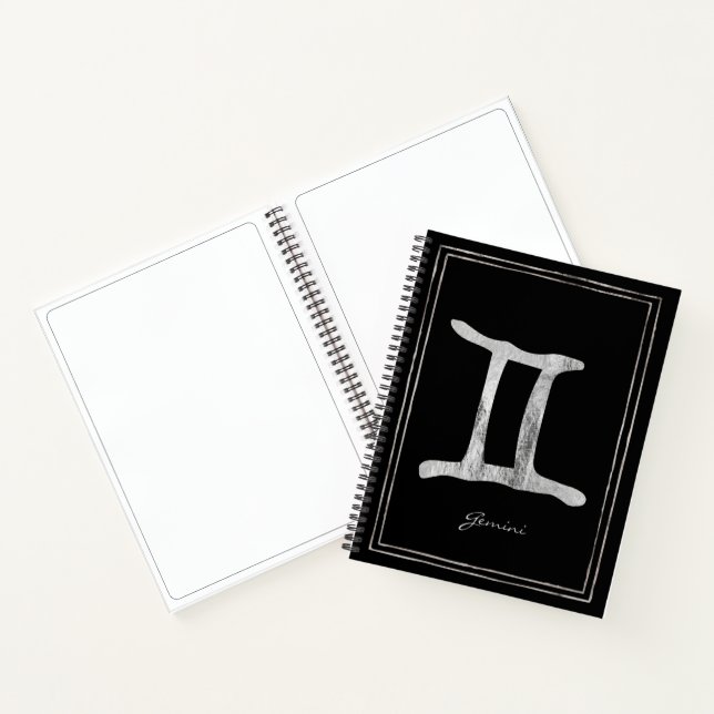 Gemini Hammersilber stilisierte Astrologie-Symbol  Notizbuch (Innenseite)