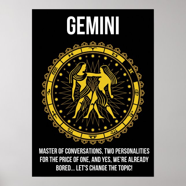 Gemini - Horoskop, Funny Zodiac-Zeichen-Spaß Poster (Vorne)