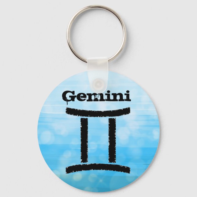 Gemini Horoskop Zodiac Symbol Blau und Schwarz Schlüsselanhänger (Vorderseite)