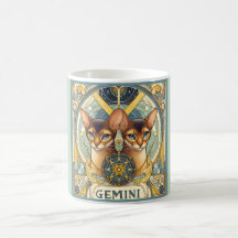 Gemini Inquisitive Katze Zodiac Art Nouveau