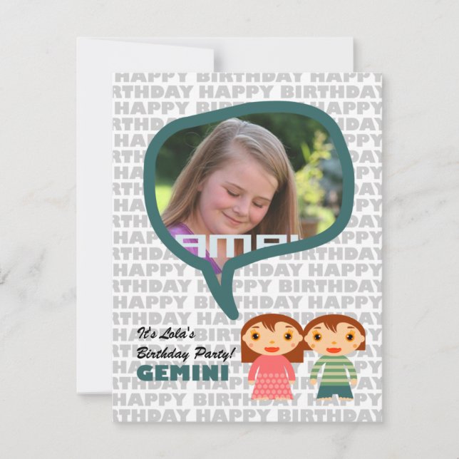 Gemini Kids Party Einladung mit Foto (Vorderseite)