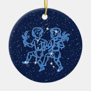 Gemini Konstellation und Zodiac-Zeichen mit Sterne Keramik Ornament