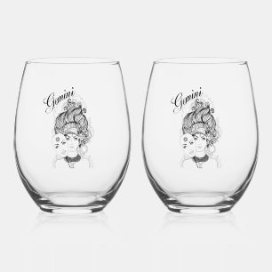Gemini Masked Lady Zodiac Glass Weinglas Ohne Stiel