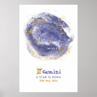 Gemini Nom du bébé Zodiac Starry Poster de la pépi