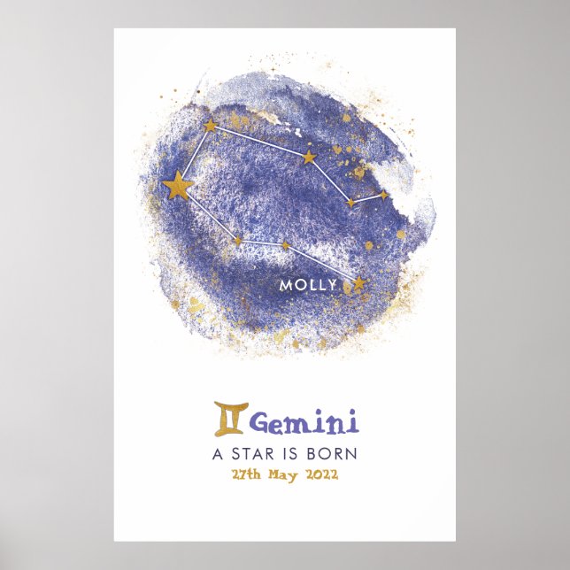 Gemini Nom du bébé Zodiac Starry Poster de la pépi (Devant)