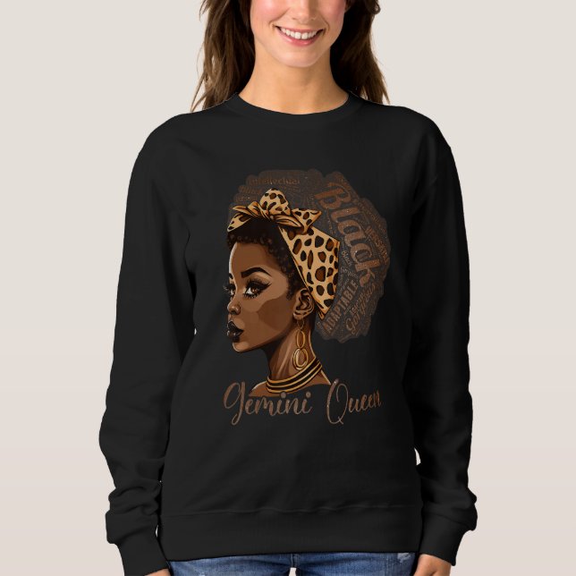 Gemini Queen Leopard Afro Melanin Zodiac Horoscope Sweatshirt (Vorderseite)