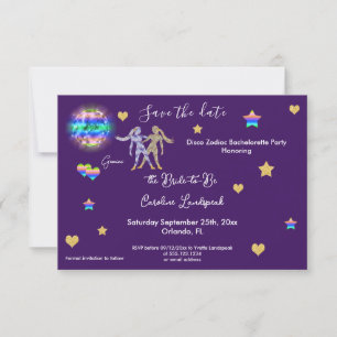 Gemini Sign & Disco Ball Junggeselinnen-Abschied Save The Date