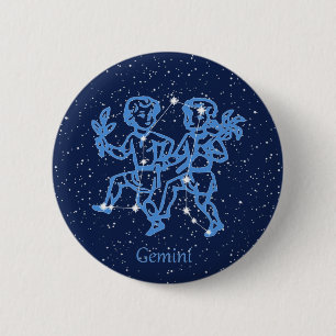 Gemini-Sternbild und Zodiaka-Zeichen mit Sternen Button