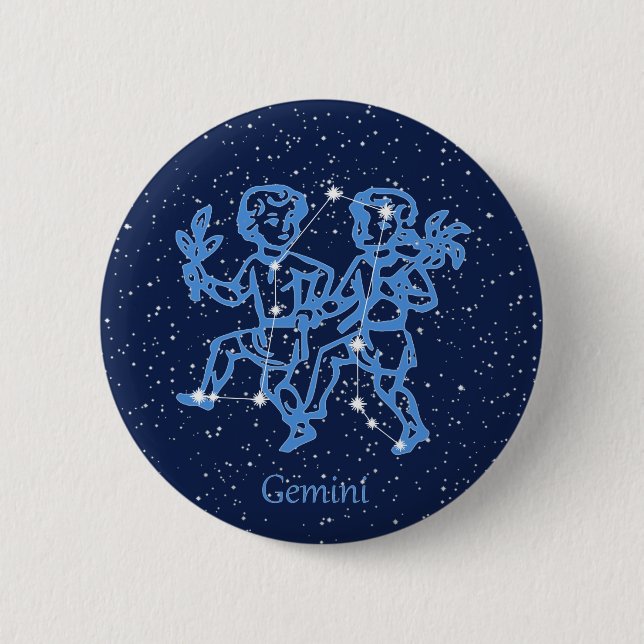 Gemini-Sternbild und Zodiaka-Zeichen mit Sternen Button (Vorderseite)