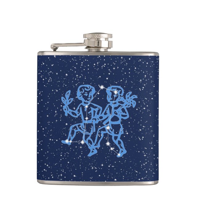 Gemini-Sternbild und Zodiaka-Zeichen mit Sternen Flachmann (Vorderseite)