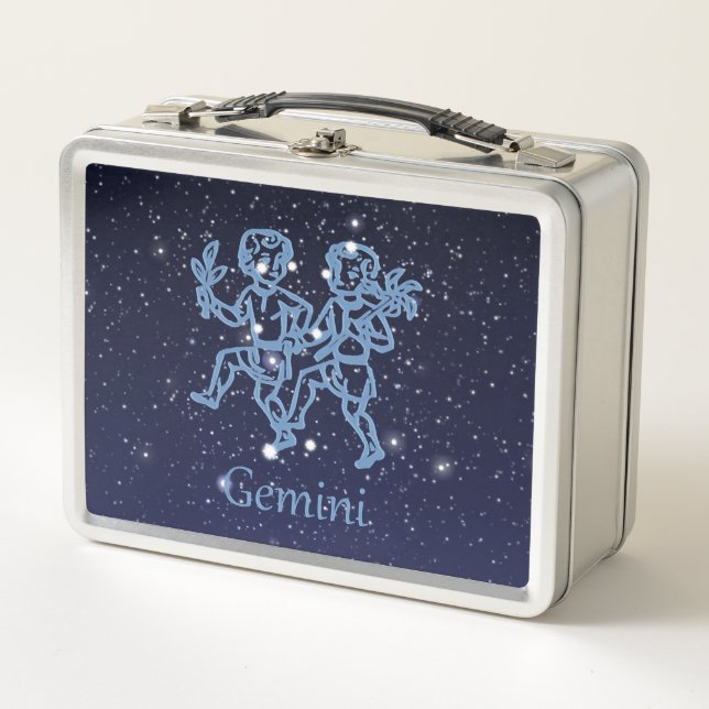 Gemini-Sternbild und Zodiaka-Zeichen mit Sternen Metall Lunch Box (Vorderseite)