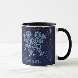 Gemini-Sternbild und Zodiaka-Zeichen mit Sternen Tasse