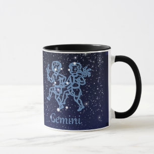 Gemini-Sternbild und Zodiaka-Zeichen mit Sternen Tasse