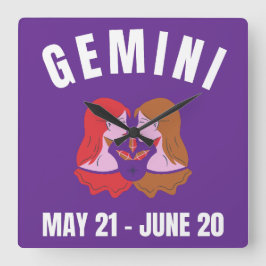 Gemini-Sternzeichen Quadratische Wanduhr