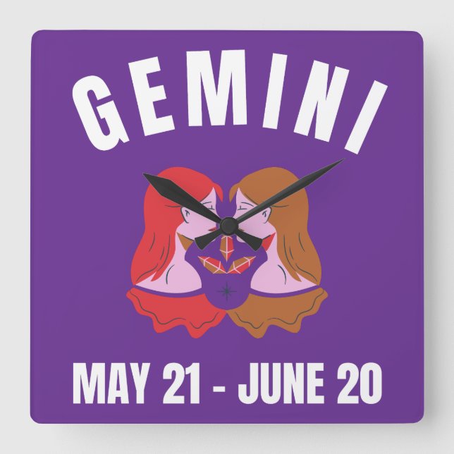 Gemini-Sternzeichen Quadratische Wanduhr (Vorderseite)