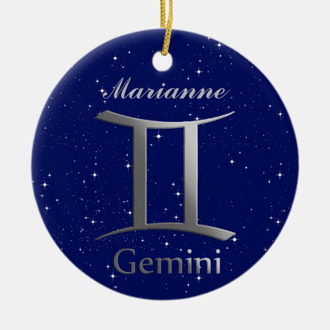 Gemini Sun Zeichen mit dem Namen Keramik Ornament (Vorne)