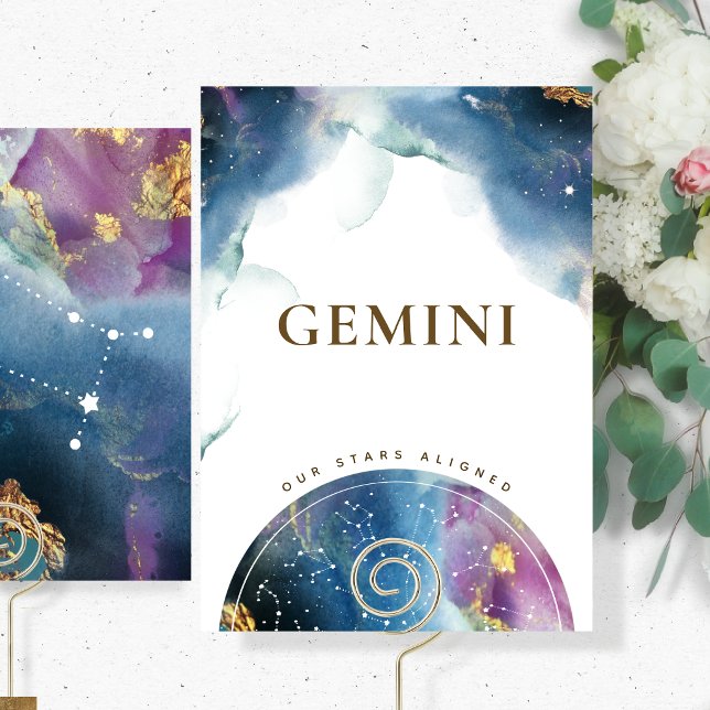 Gemini Tischnummer Signieren Celestial Watercolor  (Von Creator hochgeladen)