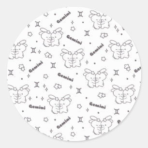 Gemini Twin Bunnies Embrace Zodiac Muster Runder Aufkleber