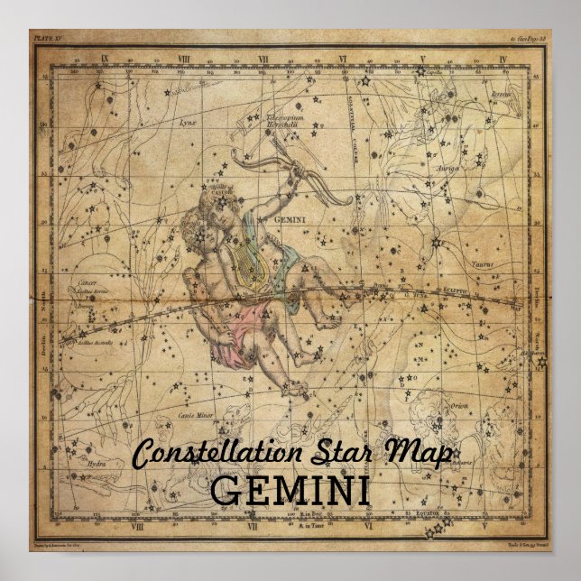 Gemini Twins Constellation Star Karte Juni Poster (Vorne)