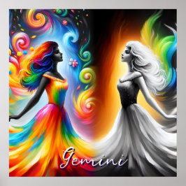Gemini Twins Farbe & Schwarz/Weißes Horoskop Poster