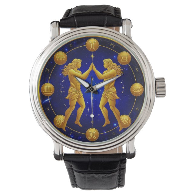 Gemini Twins In Cosmic Circle Armbanduhr (Vorderseite)