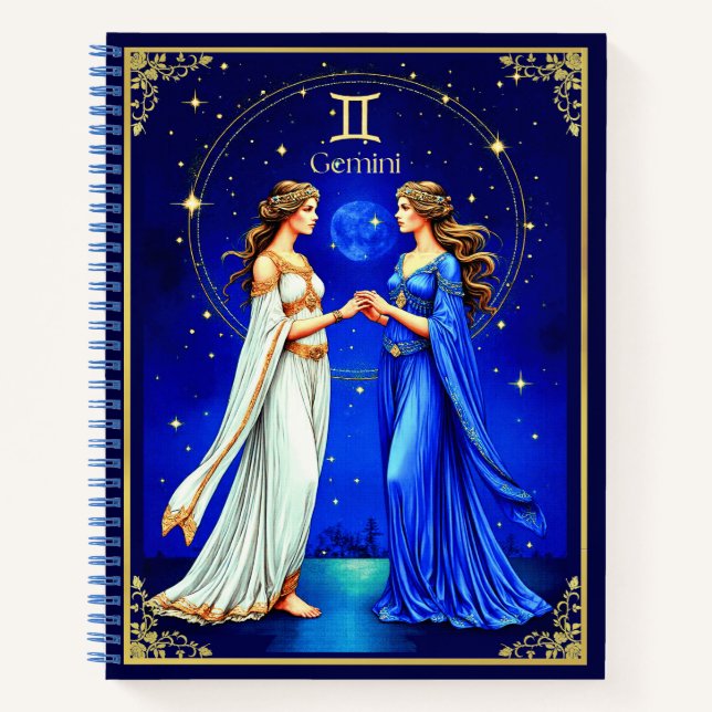 Gemini Twins unter einem Starry Sky Journal Notizbuch (Vorderseite)