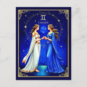 Gemini Twins unter einem Sternenhimmel Postkarte