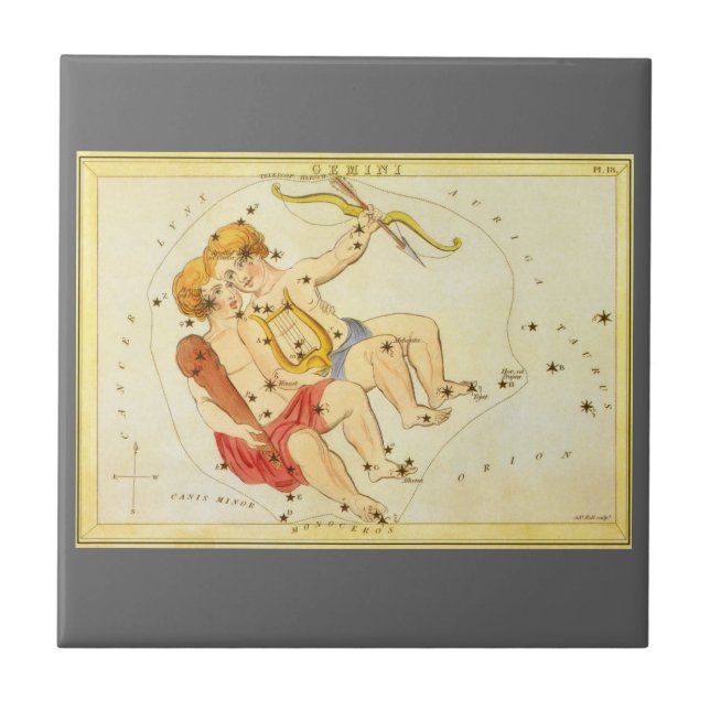 Gemini Twins Vintag Constellation Urania Mirror Fliese (Vorderseite)