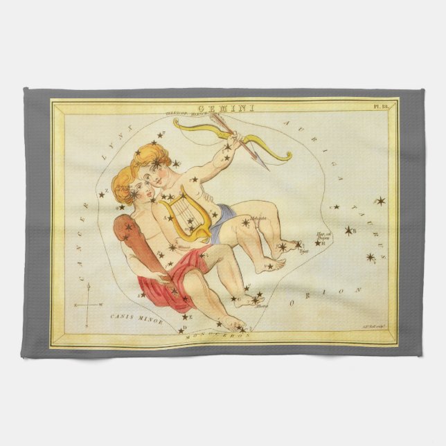 Gemini Twins Vintag Constellation Urania Mirror Geschirrtuch (Horizontal)