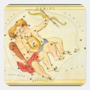Gemini Twins Vintag Constellation Urania Mirror Quadratischer Aufkleber
