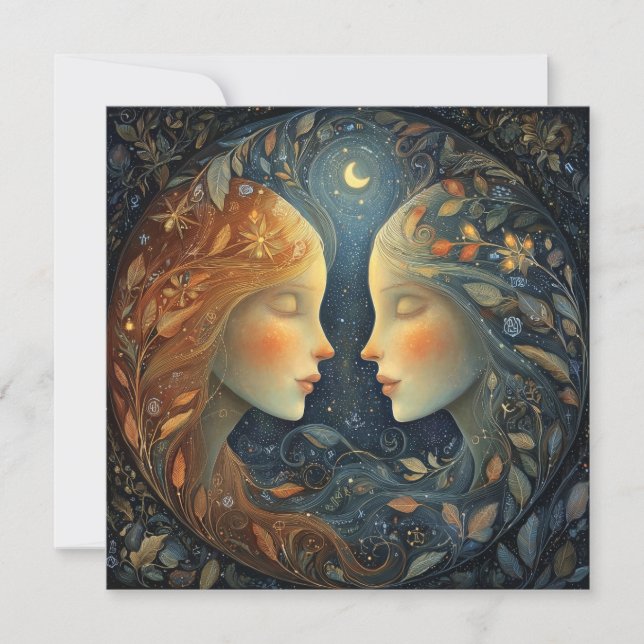 Gemini Twins Zodiac Astrology Celestial Birthday Karte (Vorderseite)