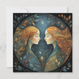 Gemini Twins Zodiac Astrology Mystical Birthday Karte
