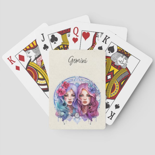 Gemini Twins Zodiac Watercolor Spielkarten (Rückseite)