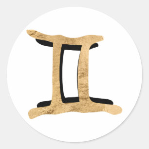 Gemini Twins zodiakisches Symbol schwarze Goldtext Runder Aufkleber