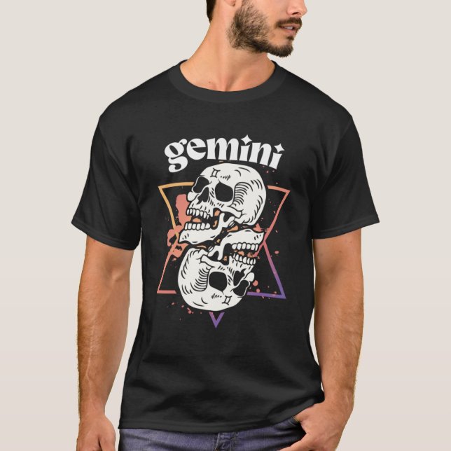 Gemini Witchcraft Zodiac Signs Schädelkonstellatio T-Shirt (Vorderseite)