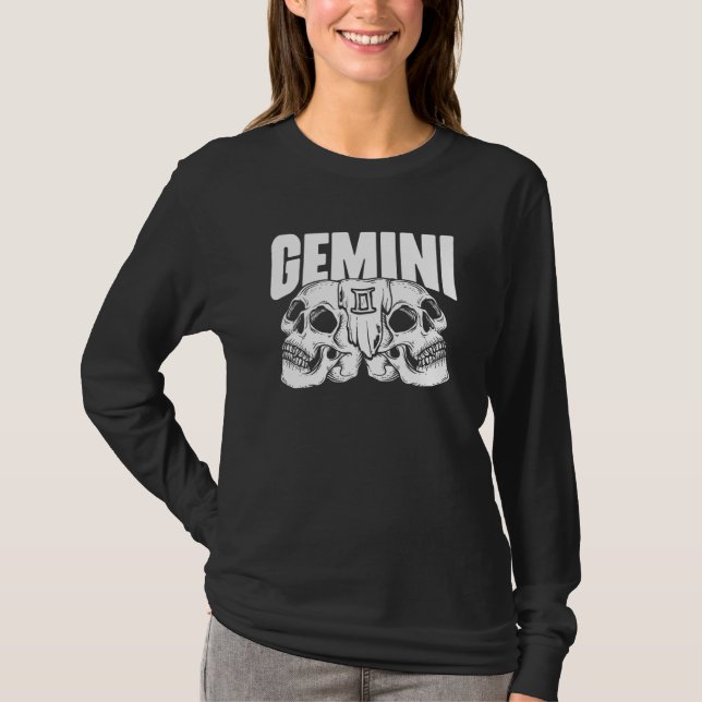 Gemini Witchcraft Zodiac Signs Skull Constellation T-Shirt (Vorderseite)
