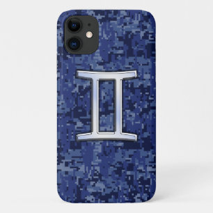 Gemini-Zeichen auf Blue Digital Camouflage iPhone 11 Hülle