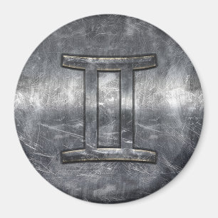 Gemini-Zeichen im gestressten Siver Steel-Stil Magnet