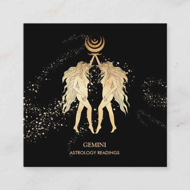*~* GEMINI| Zodiac Astrologie Readings Moon Twins Quadratische Visitenkarte (Vorderseite)