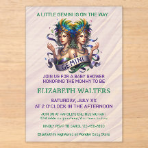Gemini Zodiac Baby Shower Lavender and Green